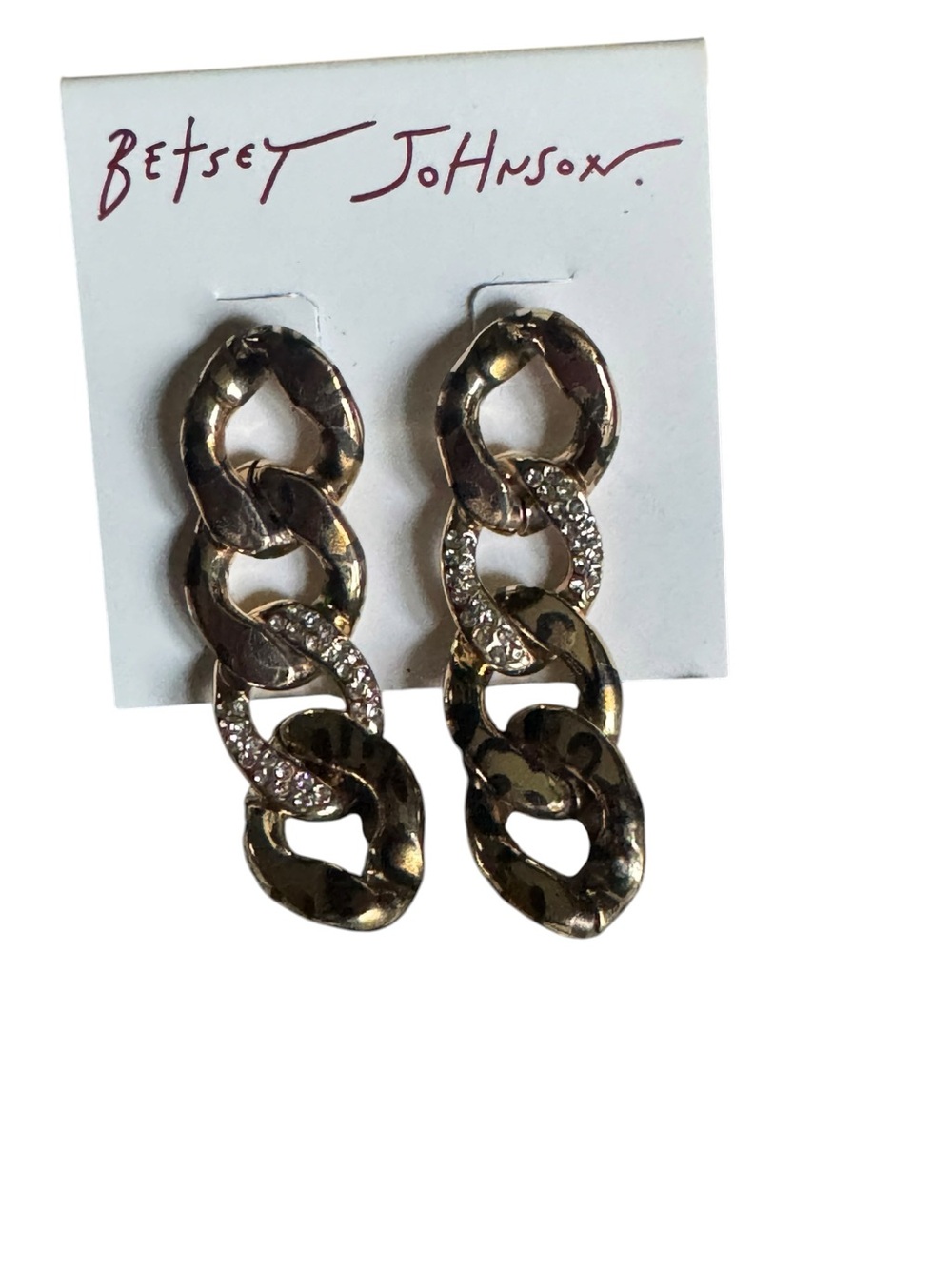 Betsey Johnson Gold Link Drop Earrings with Crystal Accent NEW